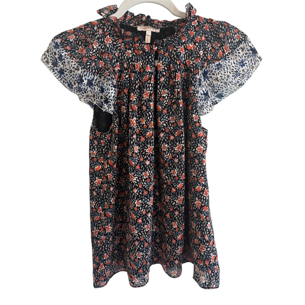 Rebecca Taylor Floral Blouse‎ Small Ruffle Sleeve Silk Blend Work Casual XS